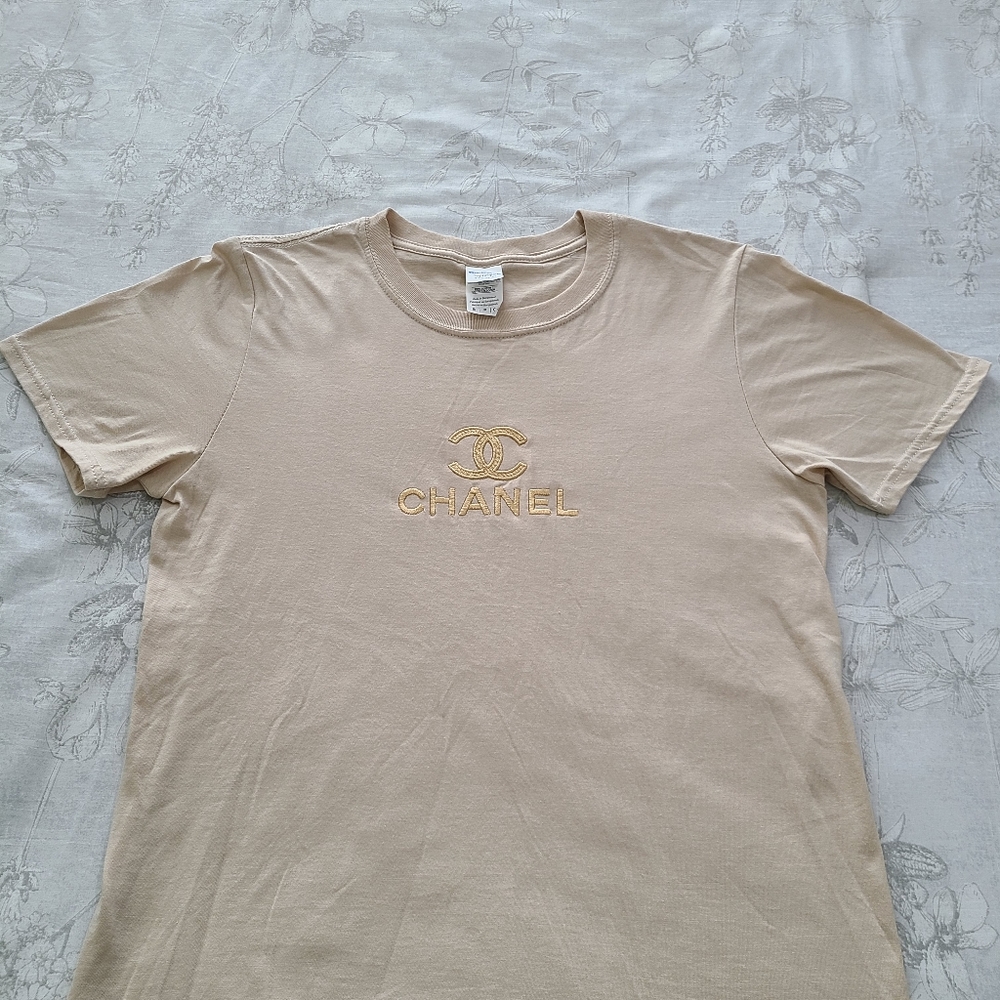Tan and gold Chanel tee